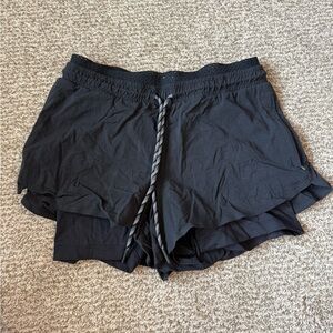 Athleta Black Athletic Shorts with Double-Layer Design